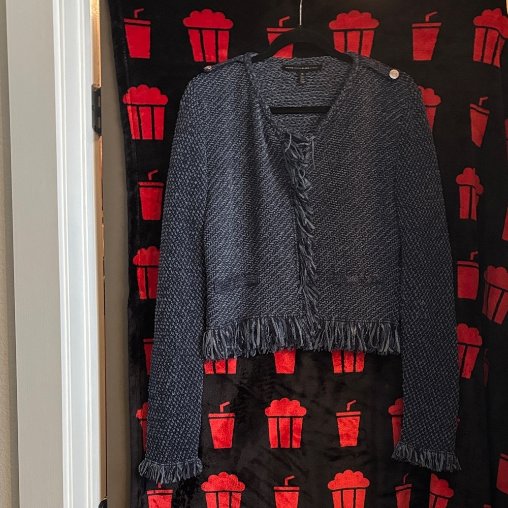 White House Black Market Navy Fringe Cardigan